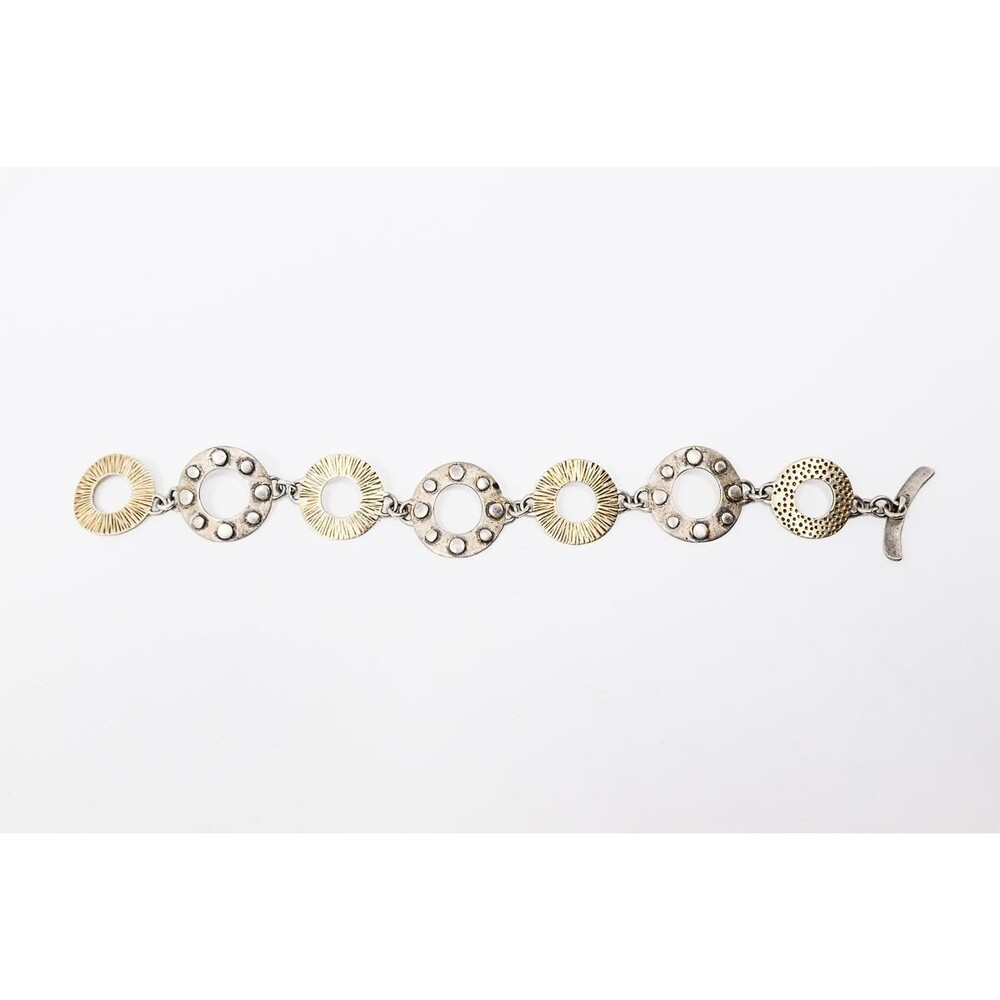Saki‎ 925 Sterling Silver Circle Link Bracelet artsy art to wear artisan